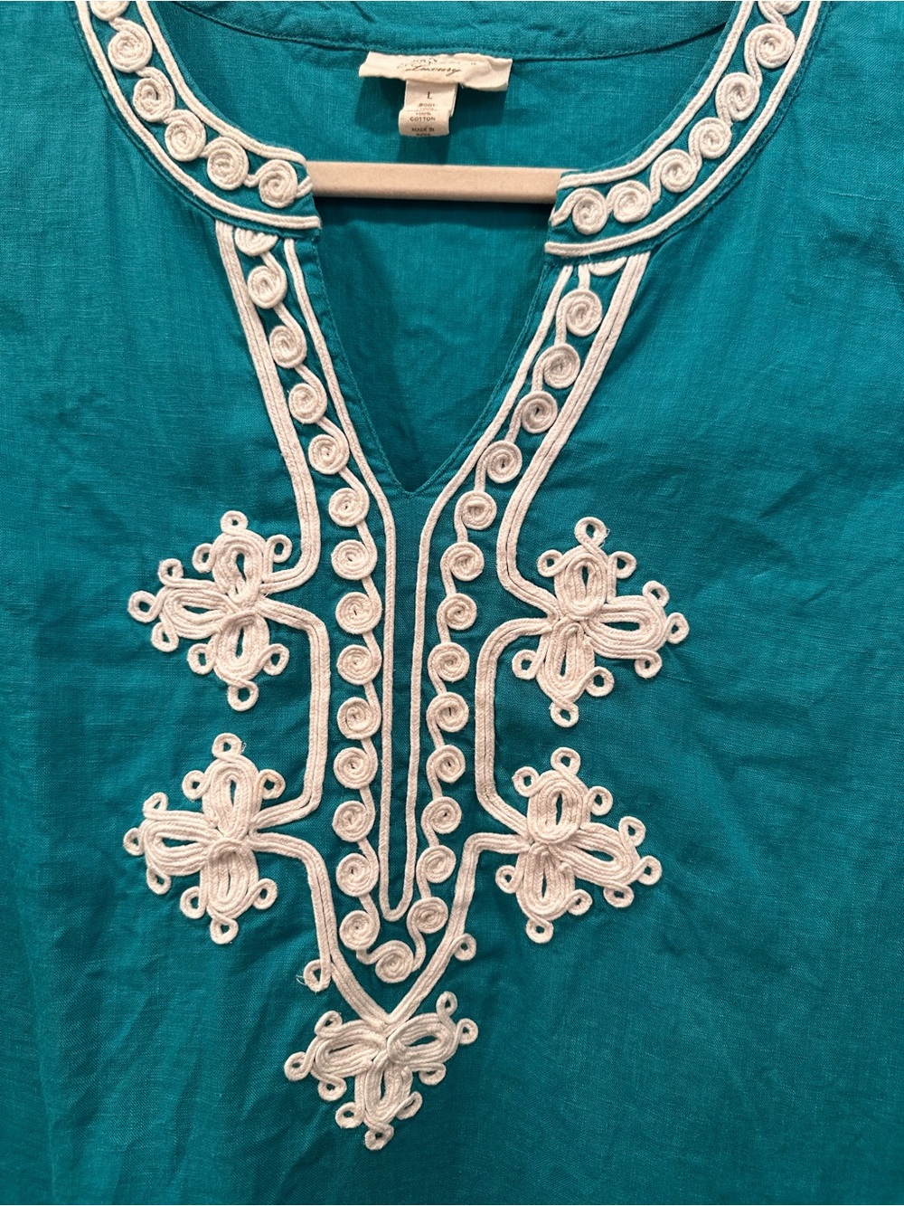 Charter Club Luxury 100% Linen Sleeveless Embroidered Blouse Top Sz L - Picture 6 of 13